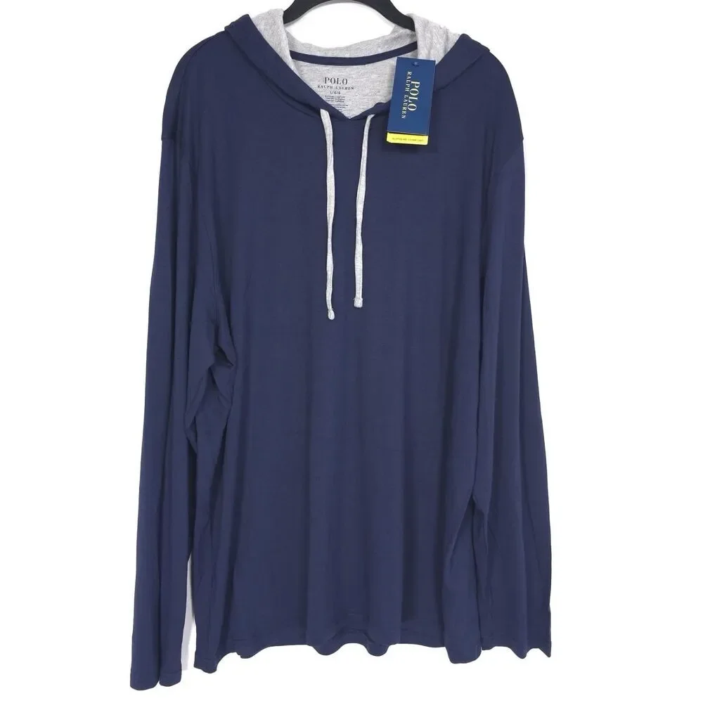 POLO RALPH LAUREN New LARGE Supreme Comfort Hoodie Mens Cotton Blend Navy Lounge